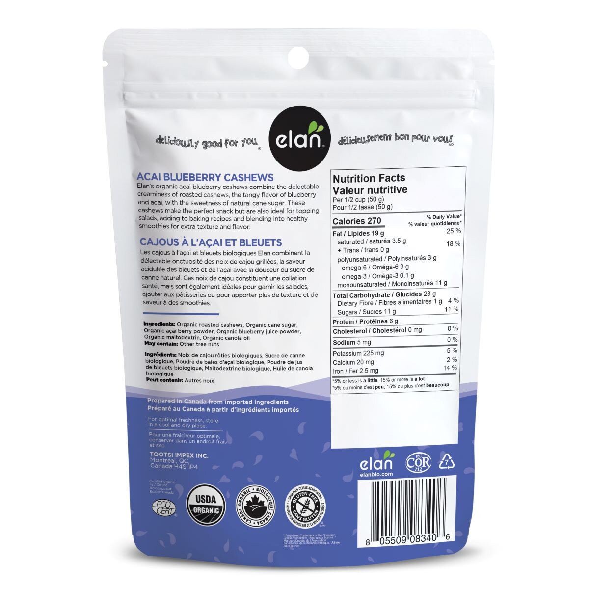 Elan Organic - ACAI BLUEBERRY CASHEWS - 150 g | Raw Elements Wholesale