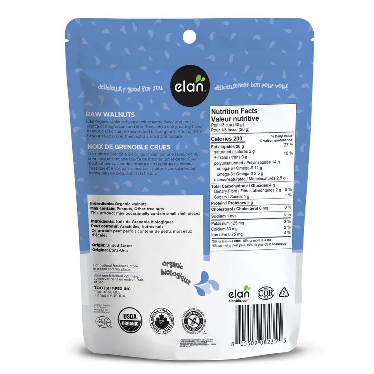 Elan Organic - RAW WALNUTS 150g | Raw Elements Wholesale