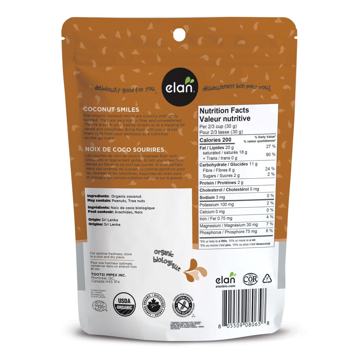 Elan Organic - COCONUT SMILES 125g | Raw Elements Wholesale